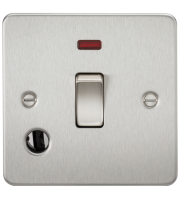 Knightsbridge Flat Plate 20A 1G DP Switch with Neon & Flex Outlet (Brushed Chrome)